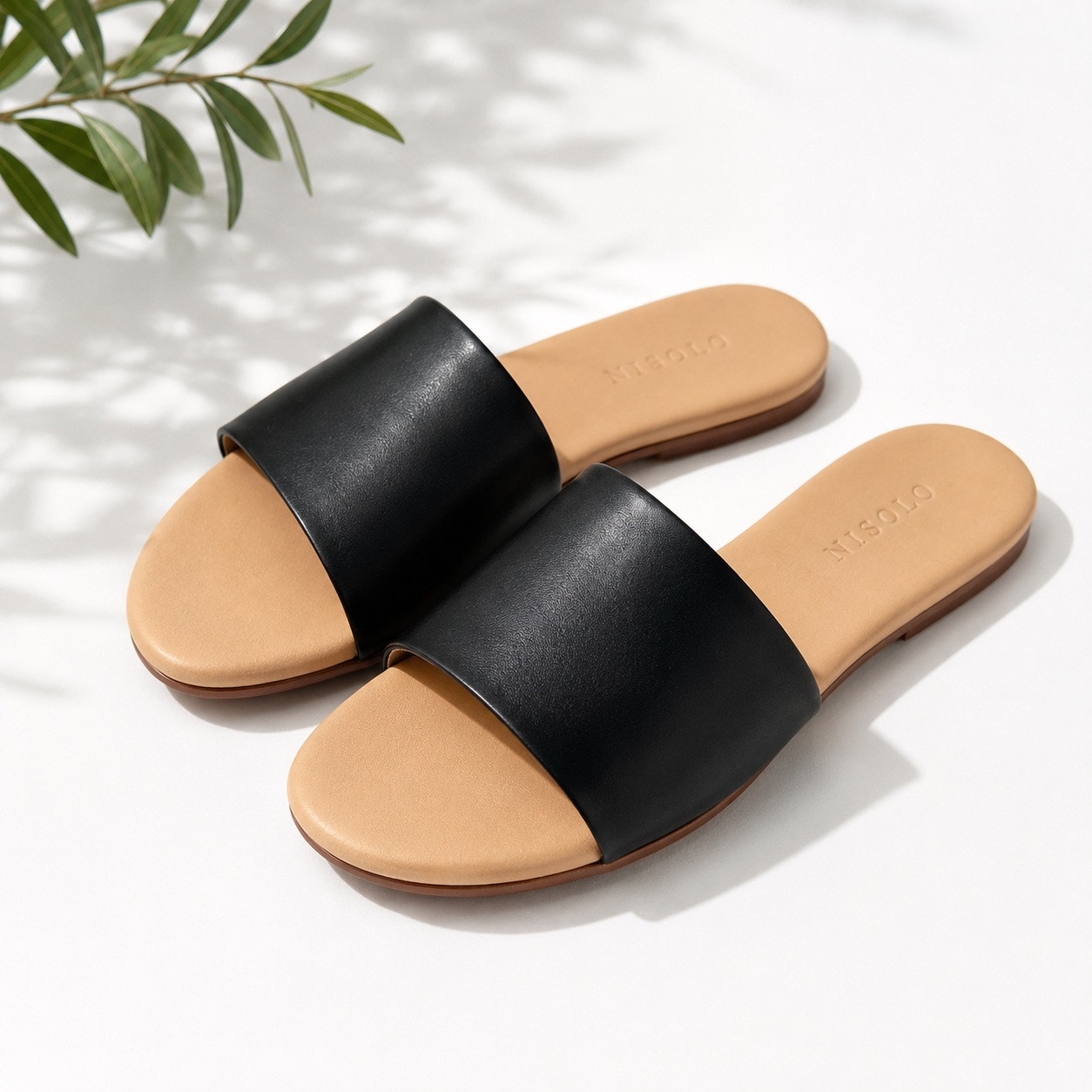 Nisolo Black Leather Slide Sandals Women's 7.5 Made In Mexico Nwob Leather